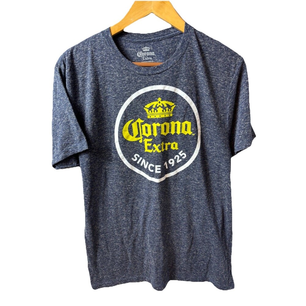CORONA EXTRA Men's T-Shirt, Size L in Heather Blue Short Sleeve Soft Beer